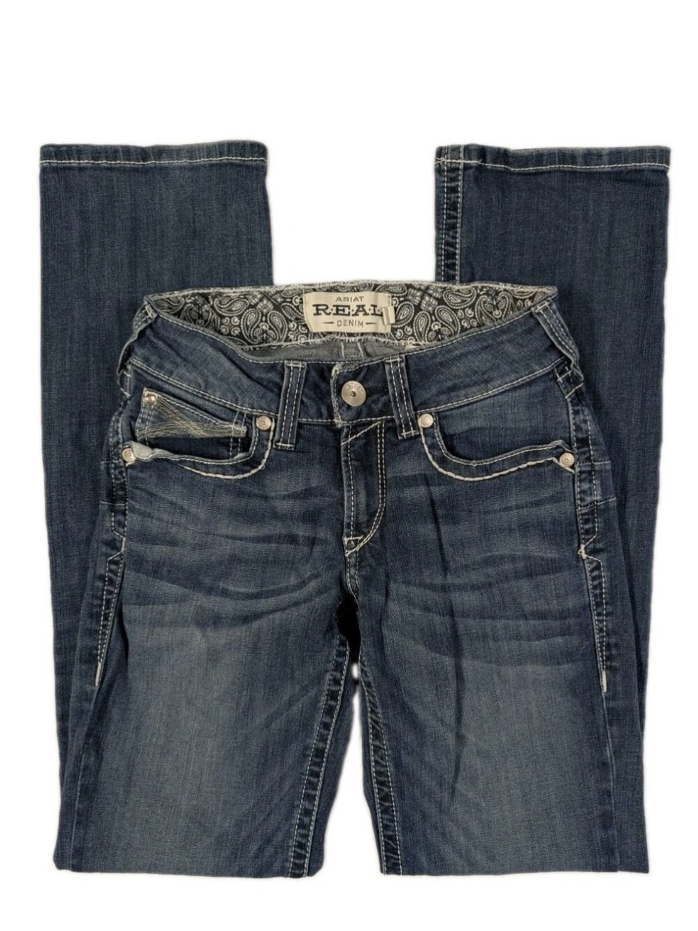 Ariat REAL Denim Dresden Jeans Womens 26R Mid Wash Contrast Stitch Stretch